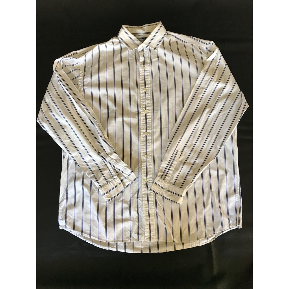 EXCELLENT POLO Ralph Lauren Blue & White "Westerton" Striped Shirt XL Button UP